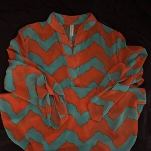 Auditions Chevron Blouse in Orange and Teal